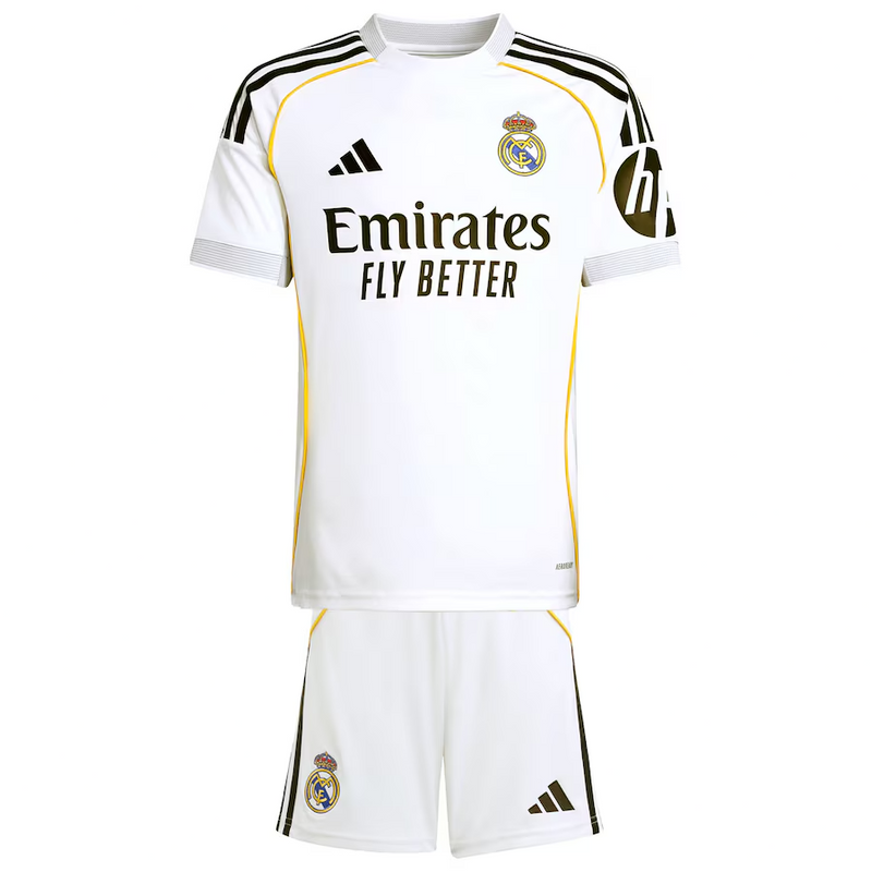 Conjunto de la 1ª equipación del Real Madrid 25/26 - Niños Pequeños y Jóvenes (Camiseta + Pantalón corto)